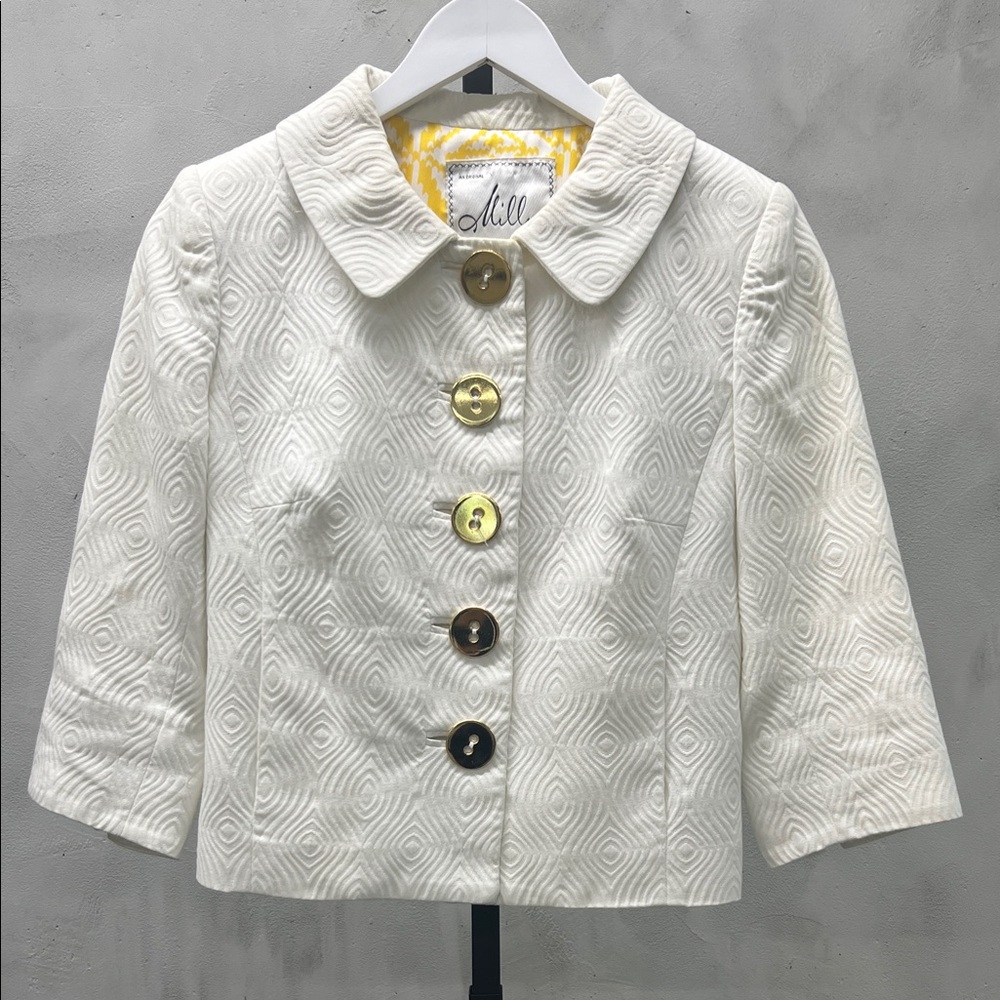 Milly Textured Coat with Bold Gold Accents